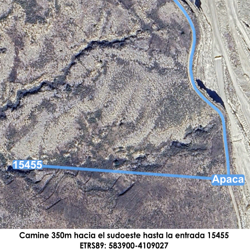 Camine 350m hacia el sudoeste hasta la entrada 15455<br>ETRS89: 583900-4109027