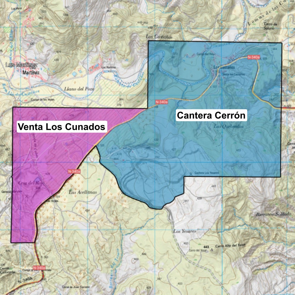 Mapa de las zonas del Sector Cerrón en el karst de Sorbas, Almería