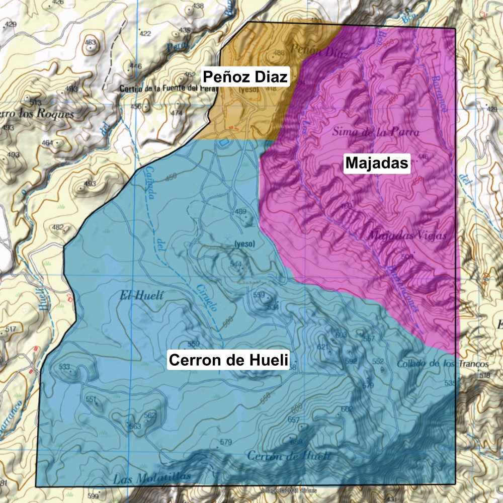 Zonas cartografiadas en el Sector Hueli del karst en yesos de Sorbas