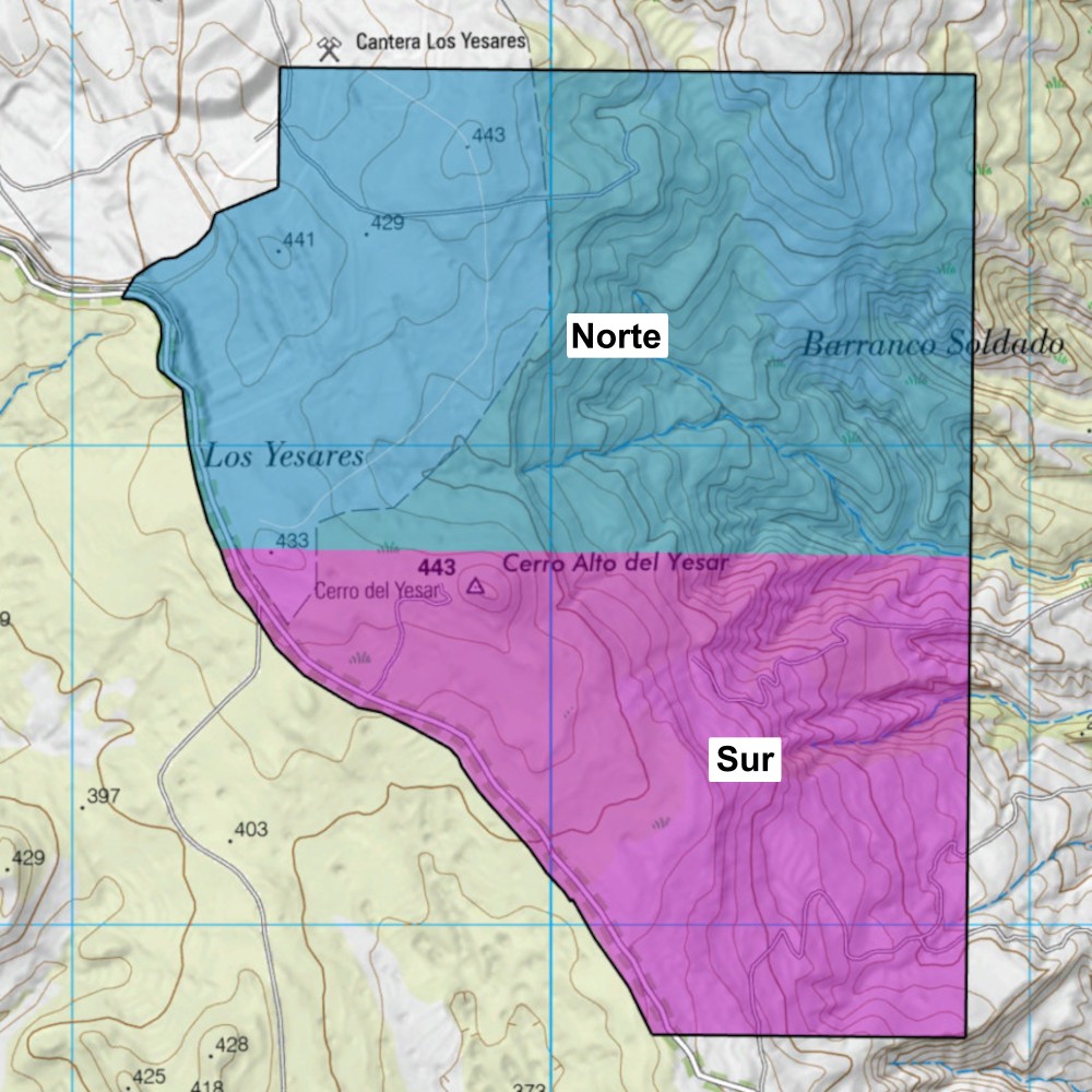 Distribución de zonas en el Sector Jardín dentro del karst de Sorbas
