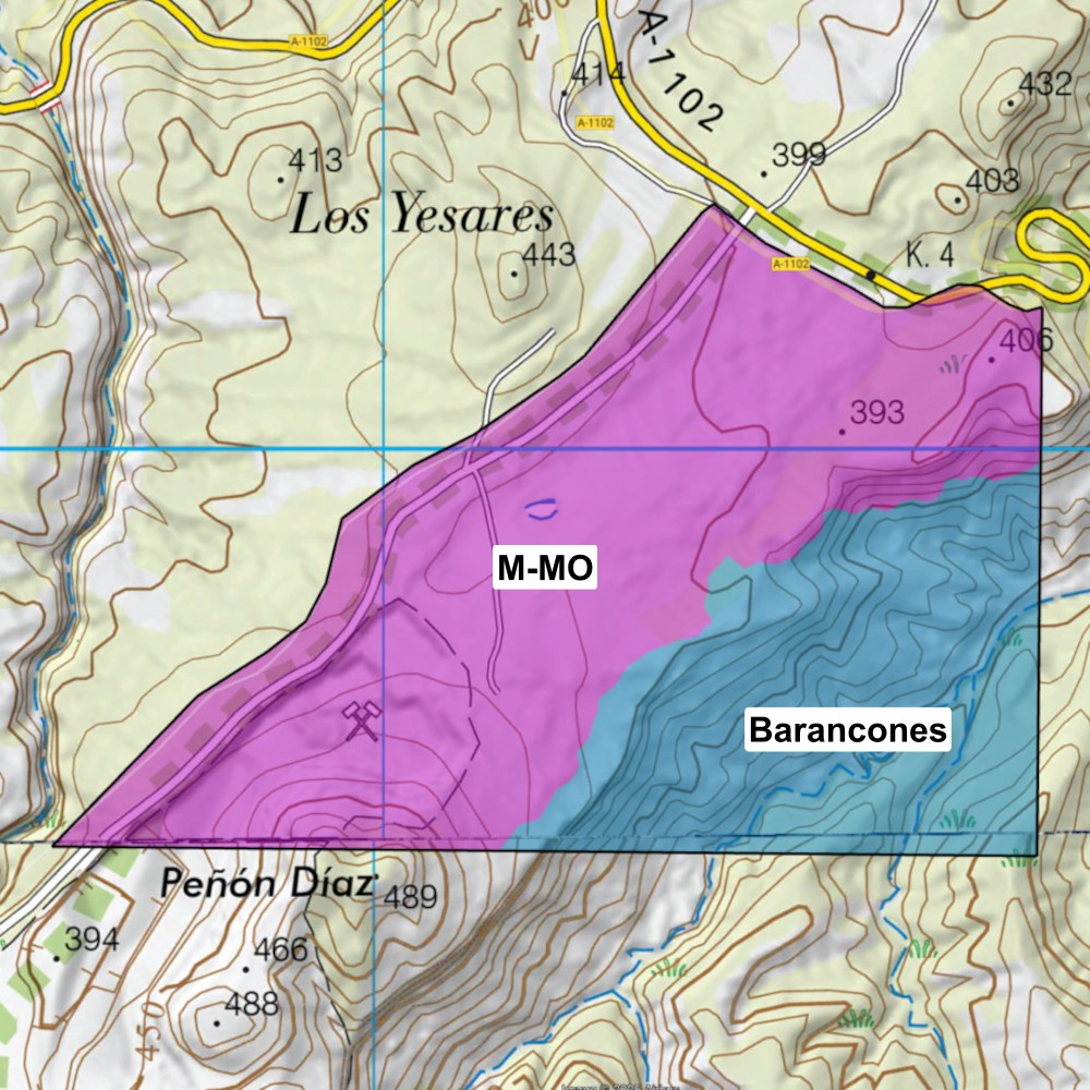 Mapa de las zonas del Sector Molinos en el karst de Sorbas, espacio protegido