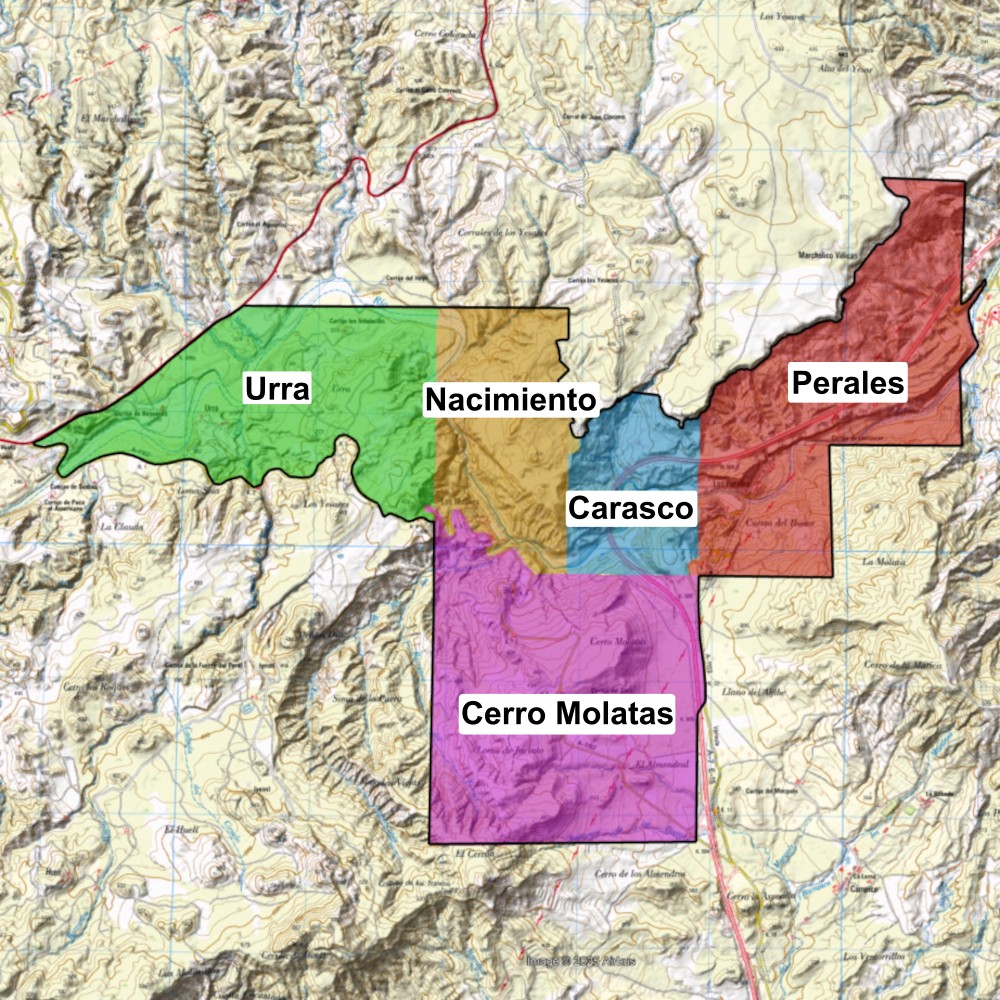 Ubicación de las zonas en el Sector Río de Aguas dentro del karst de Sorbas