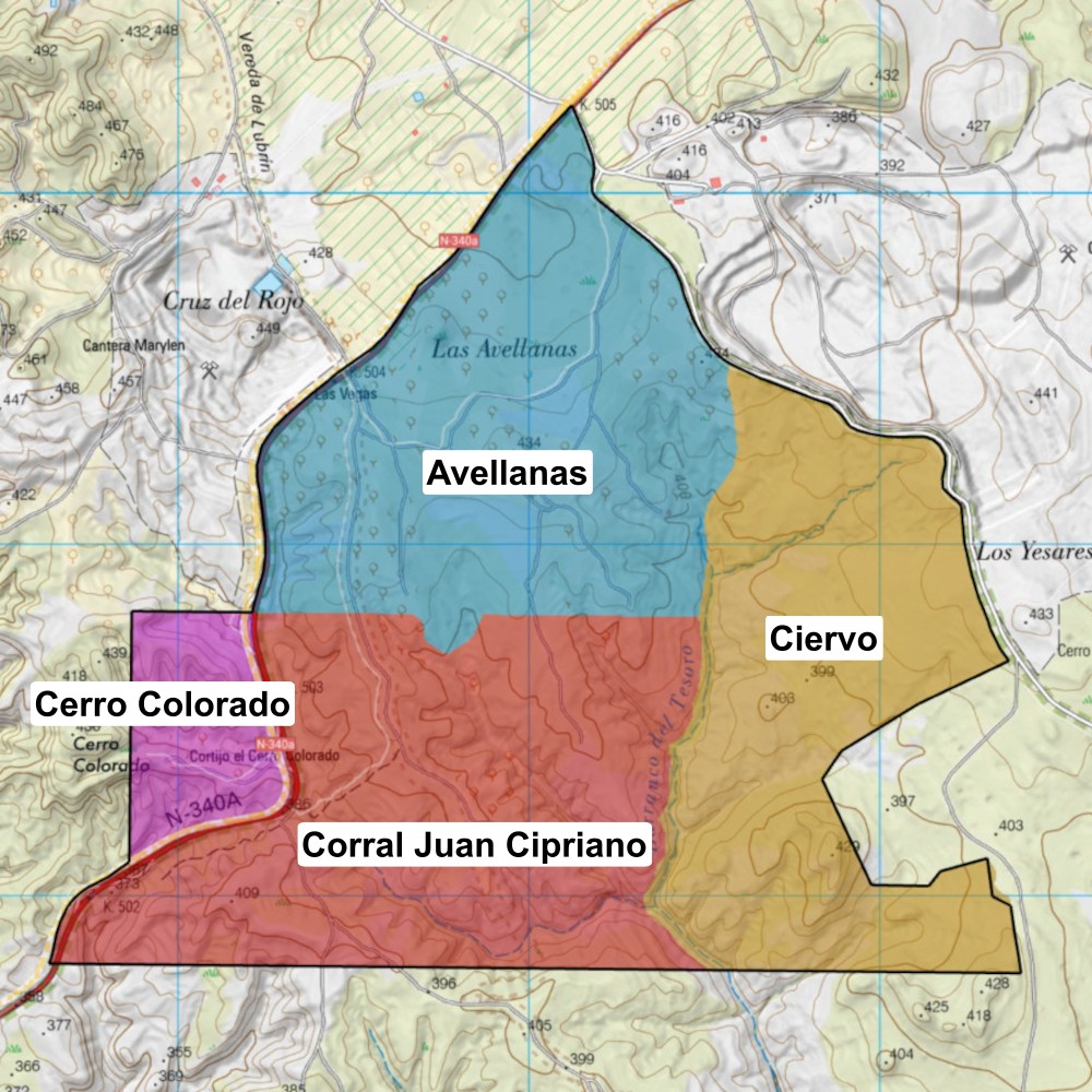 Zonas identificadas en el Sector Tesoro Norte del karst en yesos de Sorbas