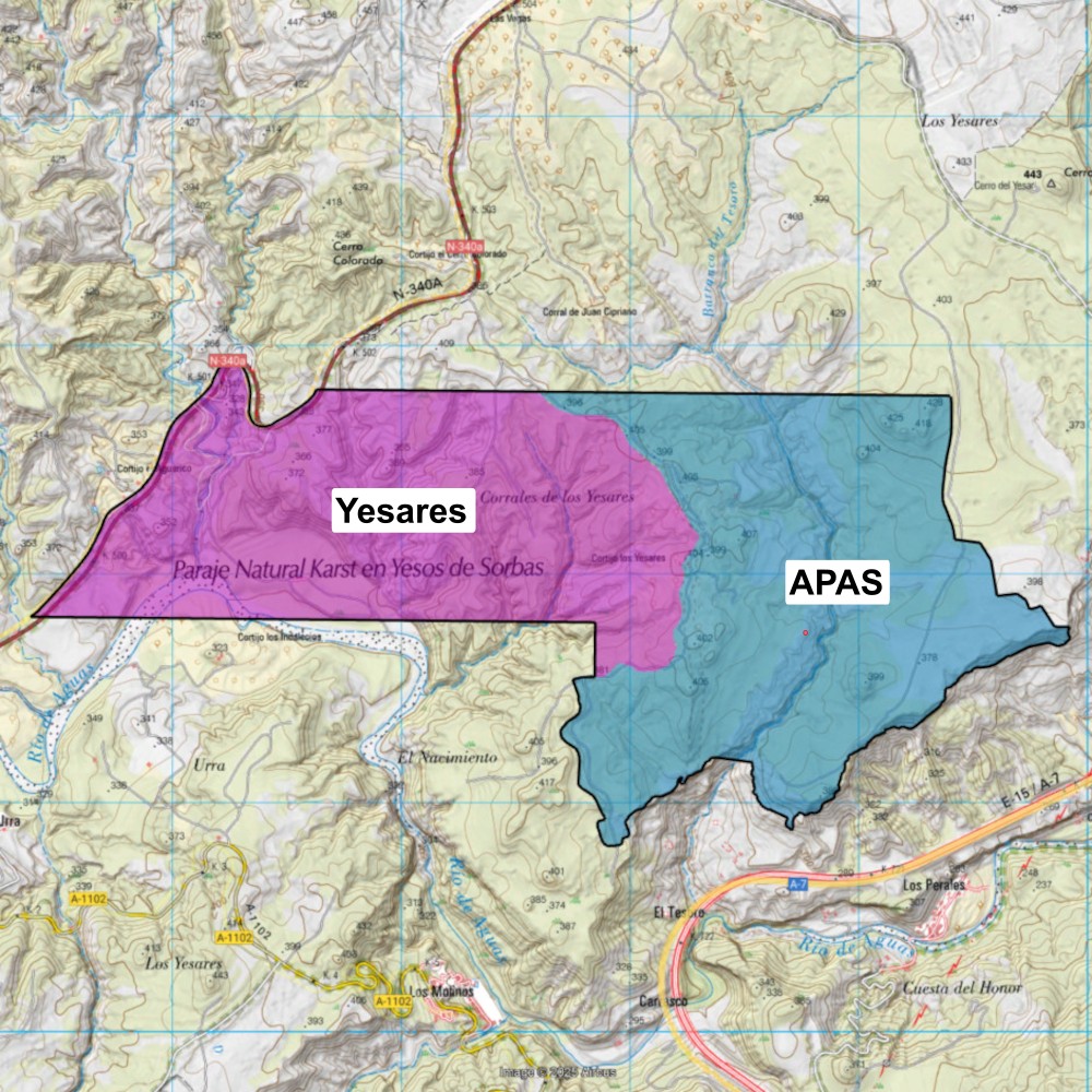 Detalle de las zonas del Sector Tesoro Sur en el Paraje Natural Karst en Yesos de Sorbas